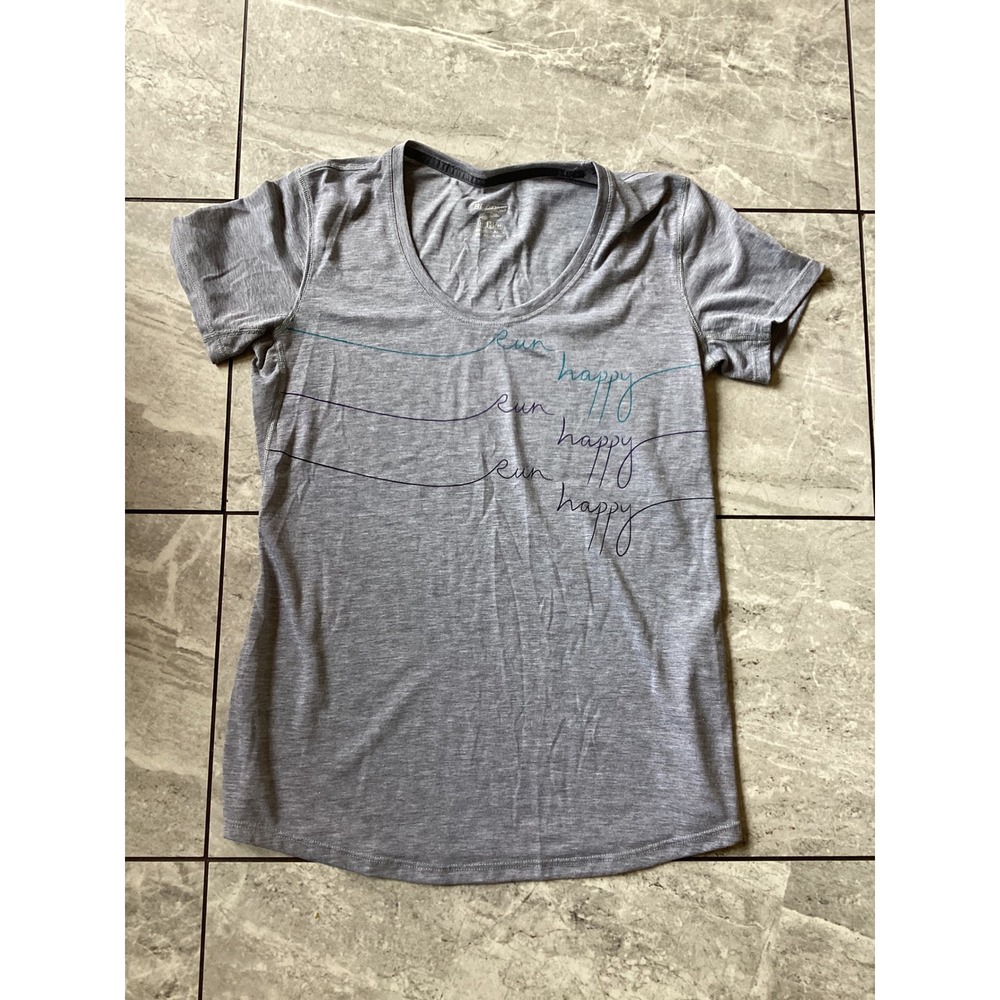 Brooks Run Happy Gray Heathered Graphic Running T-Shirt Womens Medium Scoop Neck